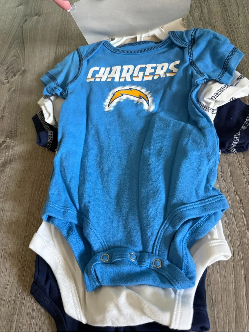 NFL Los Angeles Chargers 3 piece bodysuit set 0-3 months with Logo White & Navy